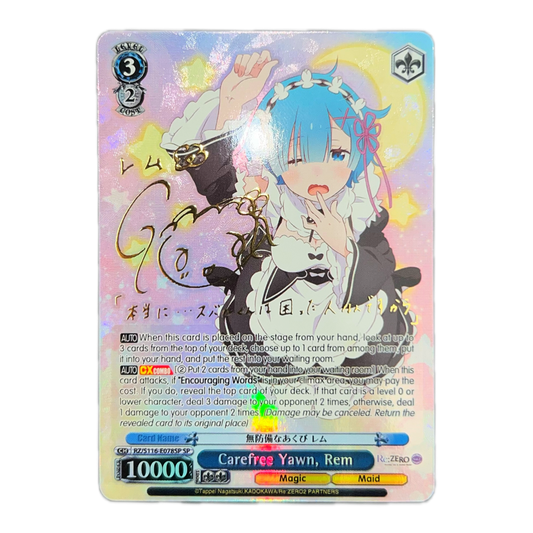 CAREFREE YAWN, REM (RZ/S116-E078) SP - WEIß SCHWARZ RE:ZERO VOL.3 - EXCLUSIVE SIGNED - INGLÉS - Fridam Store